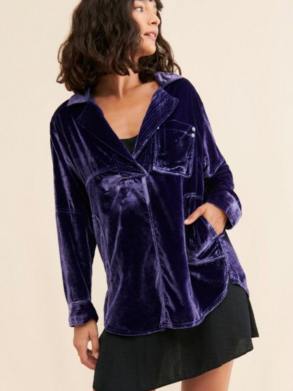 Free People We The Free Peyton Velvet Pullover Tunic Deep Purple Plum Size M